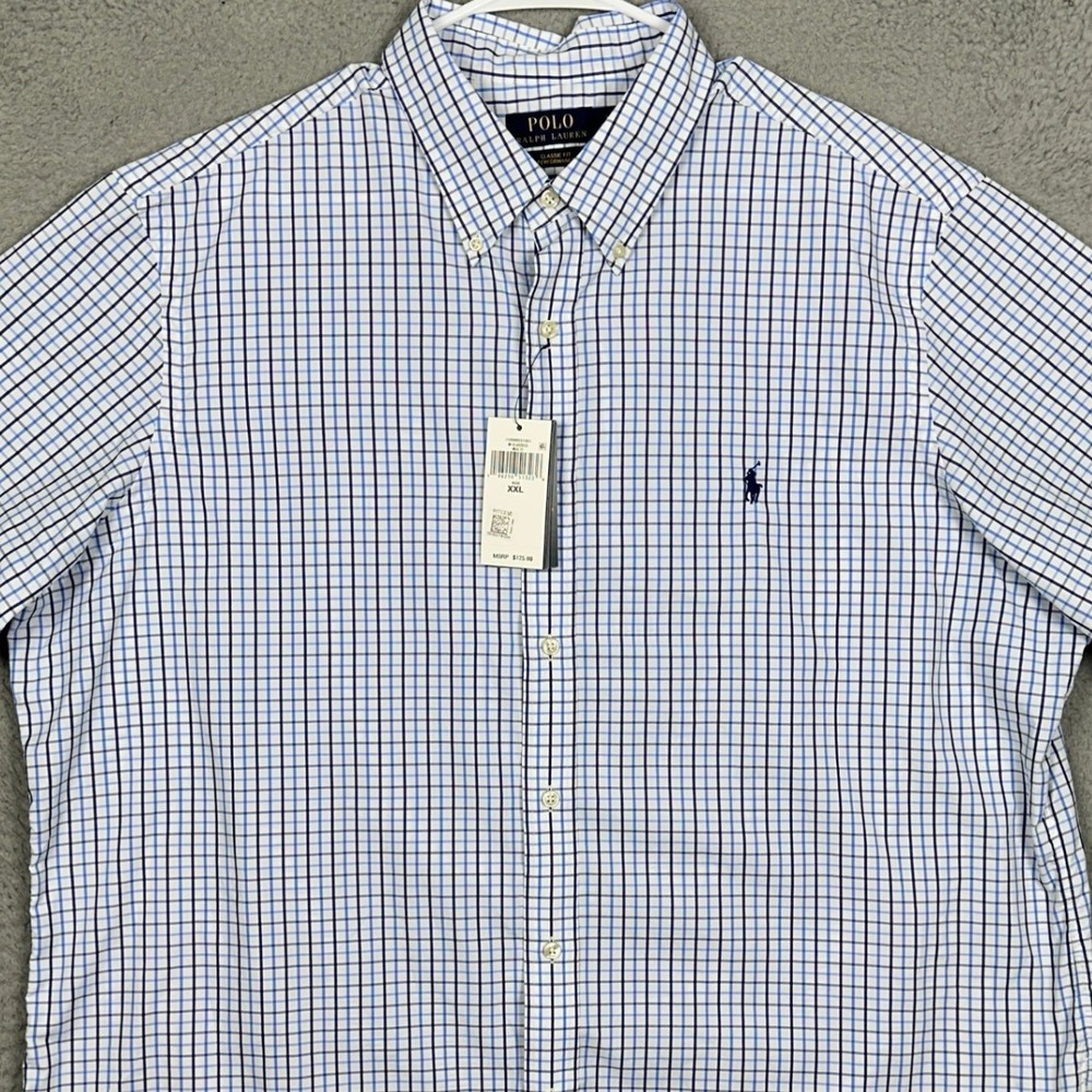 NEW Polo Ralph Lauren Shirt Mens 2XL Classic Fit Performance Blue Button Down